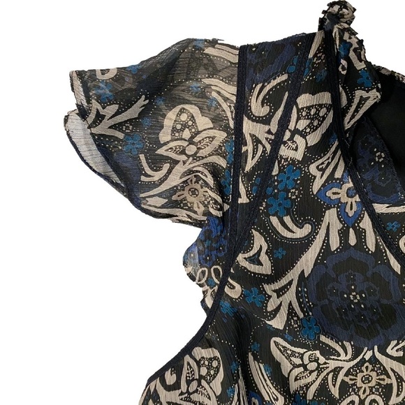 Ann Taylor Loft Midi Dress Womens Floral Flutter Sleeves Size 14 - Picture 7 of 12